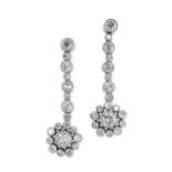A PAIR OF DIAMOND DROP EARRINGS the articulated bodies each set with a principal old cut diamond