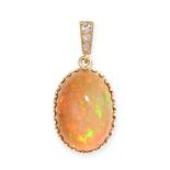AN OPAL AND DIAMOND PENDANT in 18ct yellow gold, set with an oval cabochon opal weighing 2.97