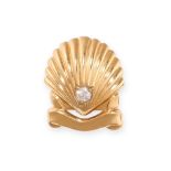 CARTIER, A DIAMOND 30 YEARS ANNIVERSARY PIN designed as a shell set with a round cut diamond, signed