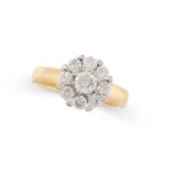 A DIAMOND CLUSTER RING in 18ct yellow gold and white gold, set with ten round cut diamonds, the