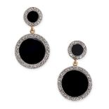 A PAIR OF ART DECO ONYX AND DIAMOND EARRINGS, EARLY 20TH CENTURY AND LATER converted from a pair