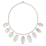 AN ANTIQUE MOONSTONE RIVIERE NECKLACE, EARLY 20TH CENTURY in yellow gold, the chain suspending