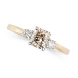 A DIAMOND THREE STONE RING in 18ct yellow gold, set with a radiant cut diamond weighing 1.07 carats,