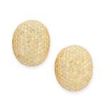 A PAIR OF YELLOW DIAMOND EARRINGS the domed faces pave set with round cut yellow diamonds, the