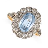 A SYNTHETIC BLUE SPINEL AND DIAMOND RING, EARLY 20TH CENTURY set with an oval synthetic blue spinel,
