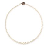A PEARL AND DIAMOND NECKLACE comprising a single row of graduated pearls ranging from 4.0mm to 8.1mm