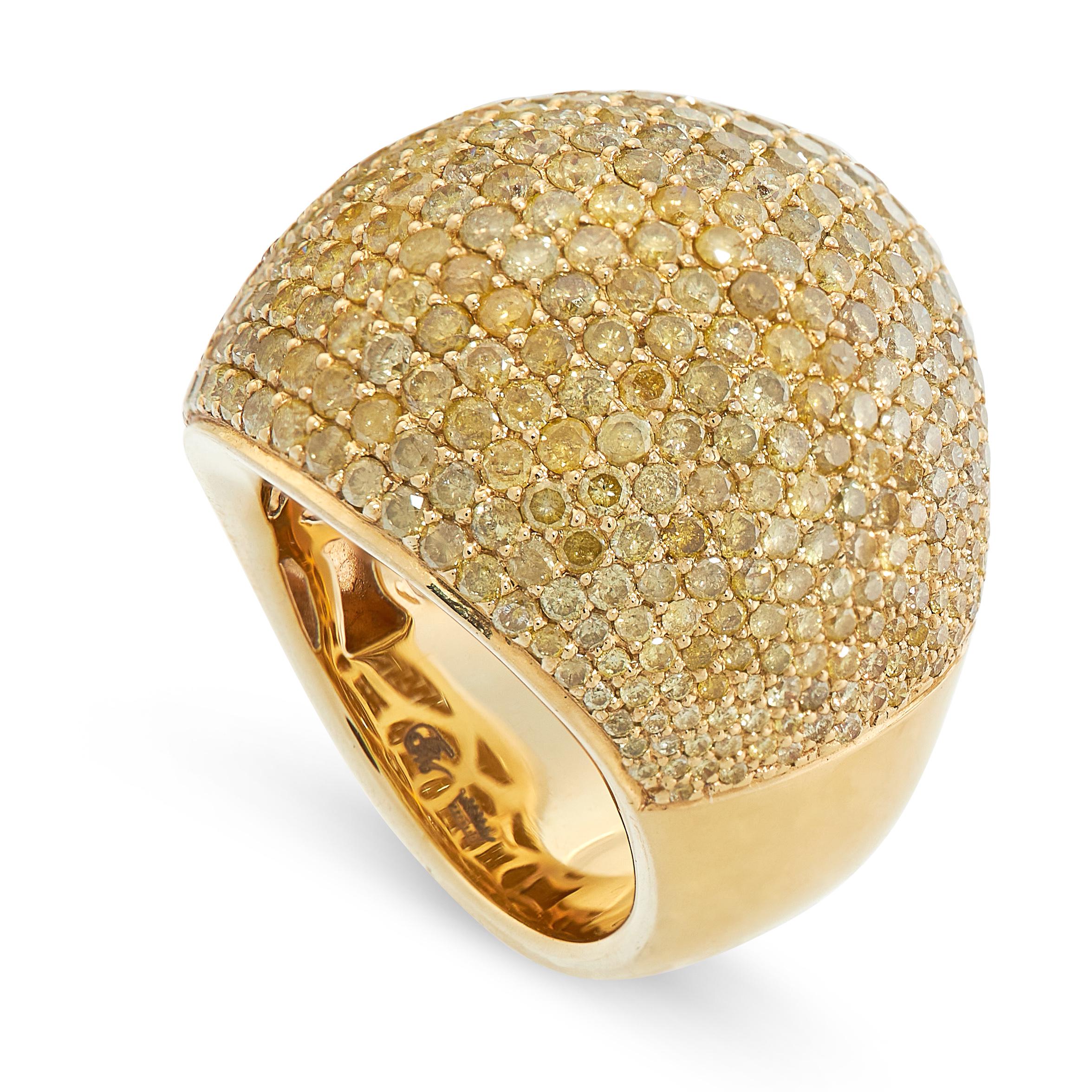 A YELLOW DIAMOND COCKTAIL RING of bombe design, pave set with round cut yellow diamonds to the domed - Image 2 of 2