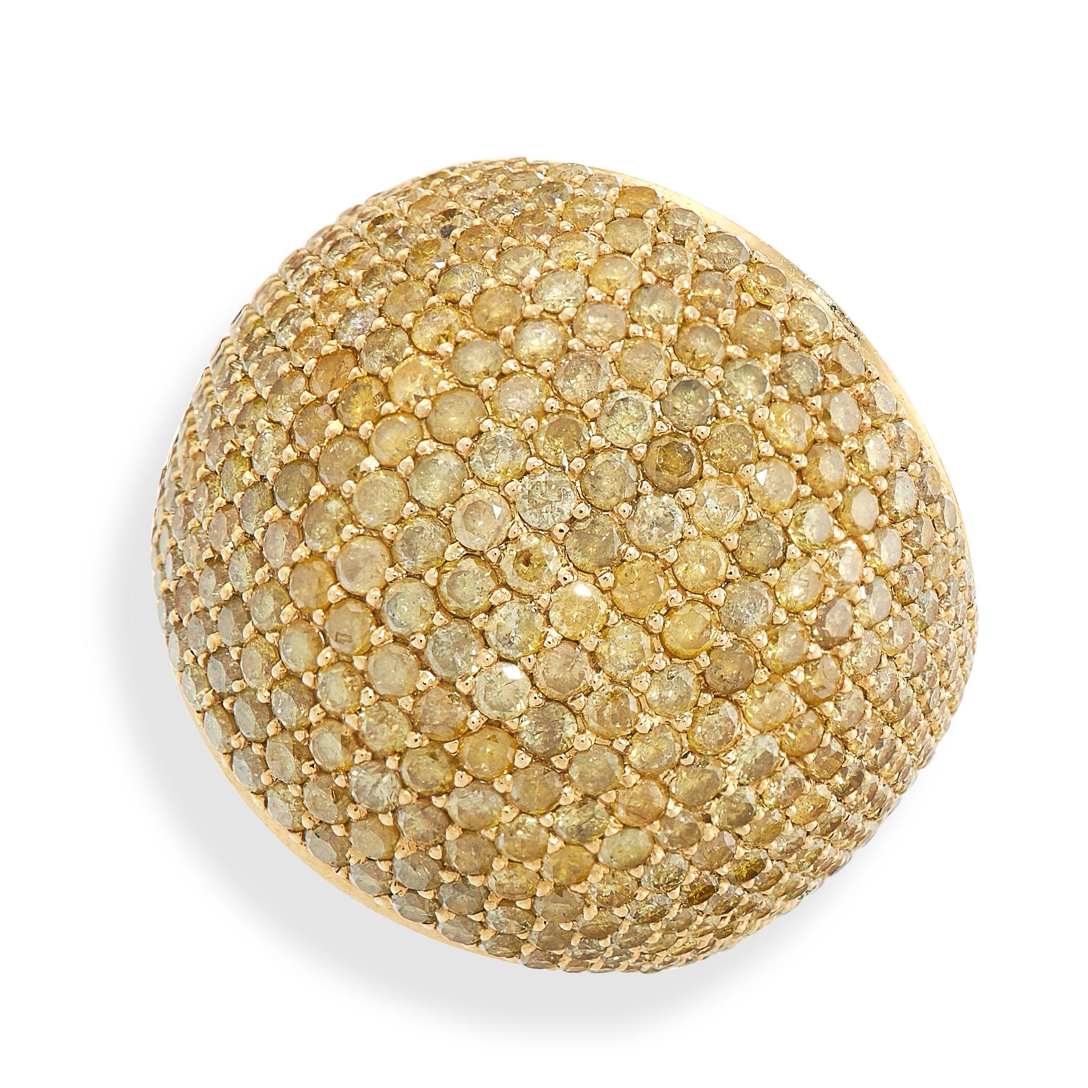 A YELLOW DIAMOND COCKTAIL RING of bombe design, pave set with round cut yellow diamonds to the domed