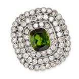 A GREEN TOURMALINE AND DIAMOND BROOCH, CIRCA 1930 set with a cushion shaped green tourmaline of 5.50