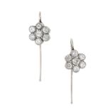 A PAIR OF DIAMOND CLUSTER EARRINGS each set with a cluster of seven round cut diamonds, no assay
