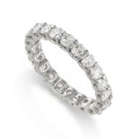 A DIAMOND FULL ETERNITY RING the band set all around with a single row of round cut diamonds, the