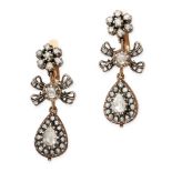 A PAIR OF DIAMOND EARRINGS of pendent design, each composed of a cluster surmount suspending a bow