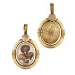 AN ANTIQUE HAIRWORK AND PEARL MOURNING LOCKET PENDANT, 19TH CENTURY in yellow gold, in the