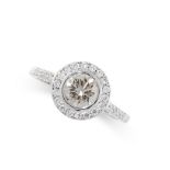 A DIAMOND ENGAGEMENT RING in platinum, set with a round cut diamond weighing 1.01 carats to a border