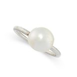 A NATURAL PEARL RING set with a natural pearl measuring 7.6mm, no assay marks, size G / 3, 2.2g.
