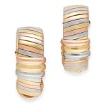 CARTIER, A PAIR OF TRINITY DE CARTIER HOOP EARRINGS in three coloured 18ct gold, formed of bands