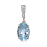 AN AQUAMARINE AND DIAMOND PENDANT set with an oval cut aquamarine weighing 6.83 carats, accented