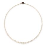 A PEARL AND DIAMOND NECKLACE comprising a single row of graduated pearls ranging from 2.9mm to 7.