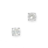 A PAIR OF SOLITAIRE DIAMOND STUD EARRINGS in 18ct white gold, each set with a round cut diamond in a
