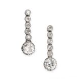 A PAIR OF DIAMOND DROP EARRINGS each set with an old cut diamond weighing 0.42 and 0.41 carats