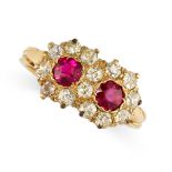 A RUBY AND DIAMOND DRESS RING, 1931 in 18ct yellow gold, set with two round cut rubies within