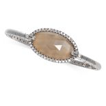A MOTHER OF PEARL, CHALCEDONY AND DIAMOND BANGLE of flexible design, centred on an oval rose cut
