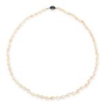 A NATURAL PEARL AND SAPPHIRE NECKLACE comprising a single row of pearls measuring 3.0-4.6mm