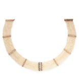 A FINE ANTIQUE NATURAL PEARL AND DIAMOND COLLAR NECKLACE, 19TH CENTURY in high carat yellow gold,