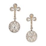 A PAIR OF ANTIQUE DIAMOND EARRINGS, CIRCA 1910 in yellow gold and platinum, the circular faces set