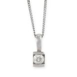 A SOLITAIRE DIAMOND PENDANT NECKLACE set with a round cut diamond weighing 0.15 carats, stamped