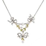 AN ANTIQUE DIAMOND AND DEMANTOID GARNET PENDANT NECKLACE, EARLY 20TH CENTURY designed as a trio of