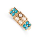 NO RESERVE - AN ANTIQUE VICTORIAN TURQUOISE AND PEARL RING, 1900 in 15ct yellow gold, formed of