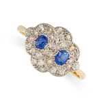 NO RESERVE - A SAPPHIRE AND DIAMOND RING in 18ct yellow gold and platinum, the scalloped face set