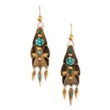 NO RESERVE - A PAIR OF ANTIQUE TURQUOISE DROP EARRINGS, 19TH CENTURY in yellow gold, each set with a