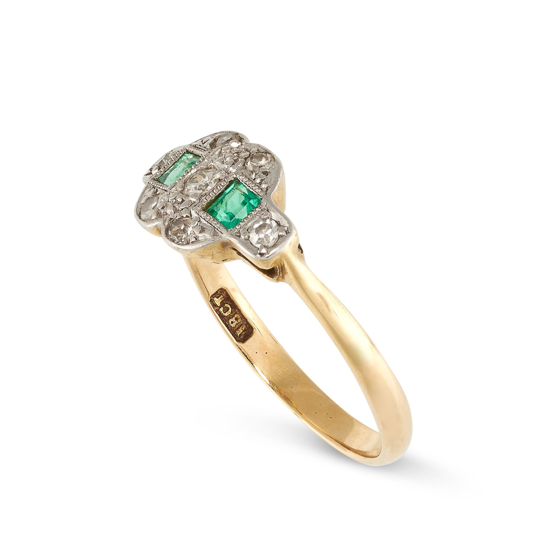 NO RESERVE - AN EMERALD AND DIAMOND DRESS RING in 18ct yellow gold and platinum, set with two step - Image 2 of 2