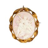 NO RESERVE - A VICTORIAN CONCH SHELL CAMEO BROOCH, LATE 19TH CENTURY, depicting cherubs resting on