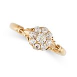 NO RESERVE - AN ANTIQUE DIAMOND CLUSTER RING in 18ct yellow gold, set with nine old cut diamonds,