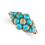 NO RESERVE - AN ANTIQUE VICTORIAN TURQUOISE AND DIAMOND RING, 19TH CENTURY in yellow gold,
