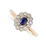 NO RESERVE - A SAPPHIRE AND DIAMOND CLUSTER RING, EARLY 20TH CENTURY in 18ct yellow gold and