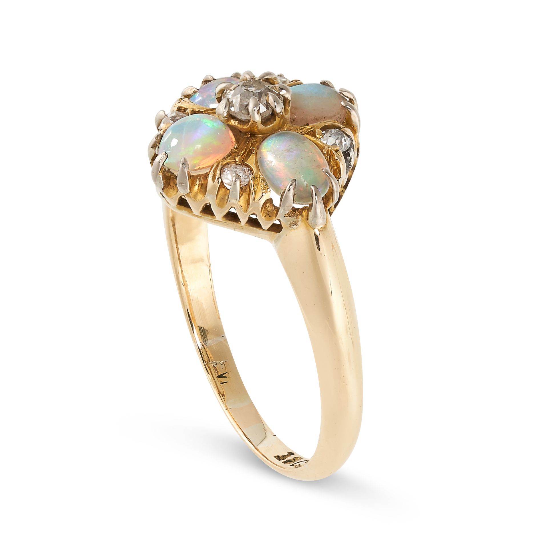 NO RESERVE - AN ANTIQUE OPAL AND DIAMOND DRESS RING in 18ct yellow gold, set with four oval cabochon - Image 2 of 2