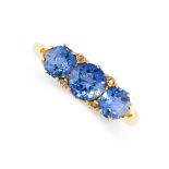 NO RESERVE - AN ANTIQUE SAPPHIRE AND DIAMOND RING, 1911 in 18ct yellow gold, set with a trio of