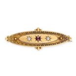 NO RESERVE - AN ANTIQUE VICTORIAN RUBY AND DIAMOND MOURNING LOCKET BROOCH, 1894 in 15ct yellow gold,