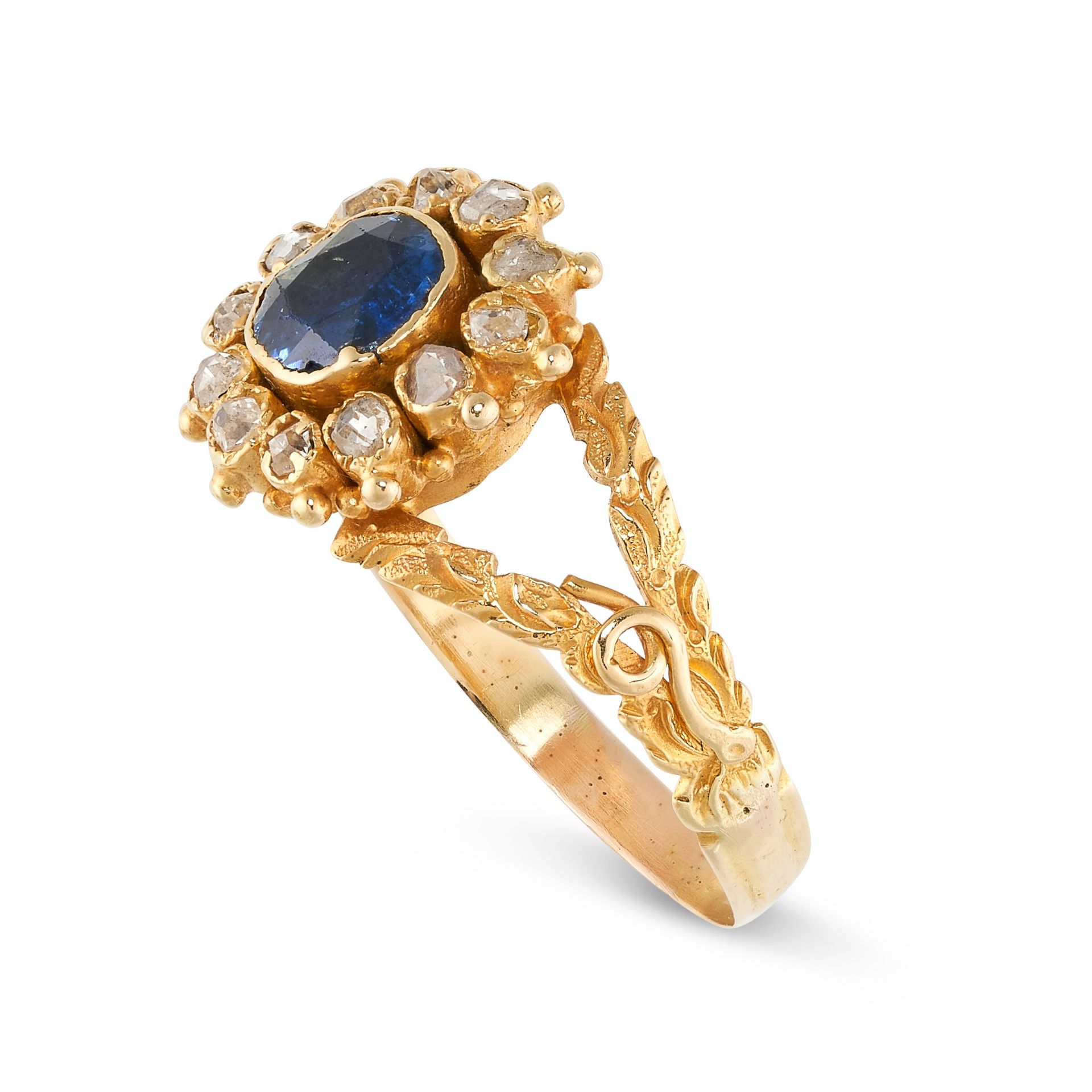 NO RESERVE - AN ANTIQUE SAPPHIRE AND DIAMOND RING, 19TH CENTURY in yellow gold, set with a cushion - Image 2 of 2