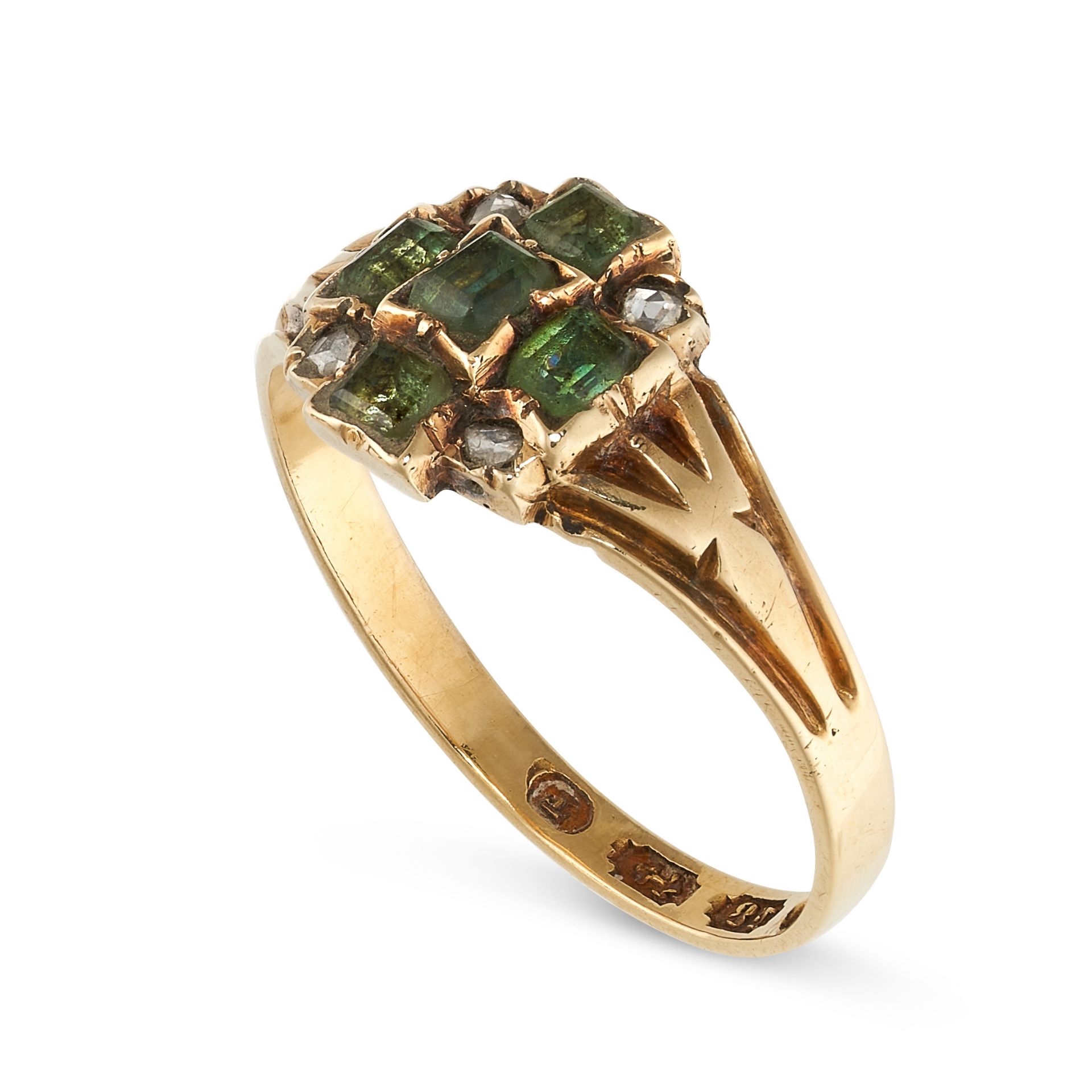 NO RESERVE - AN ANTIQUE VICTORIAN EMERALD AND DIAMOND RING, 1868 in 18ct yellow gold, the face set - Image 2 of 2