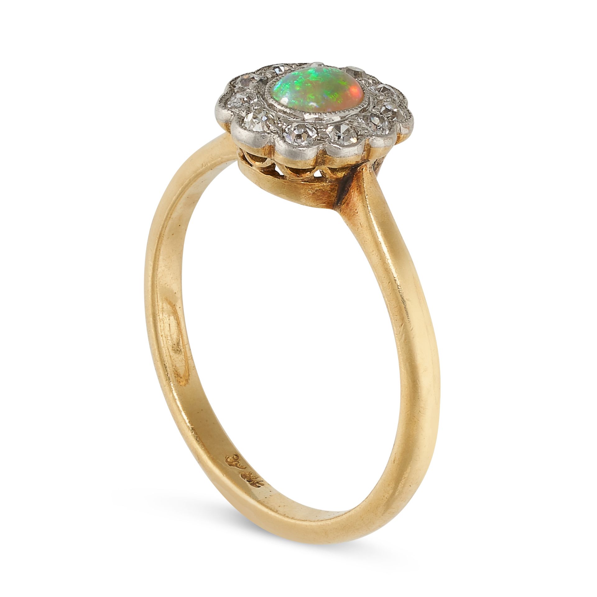 NO RESERVE - AN OPAL AND DIAMOND CLUSTER RING in 18ct yellow gold and platinum, set with an oval - Image 2 of 2