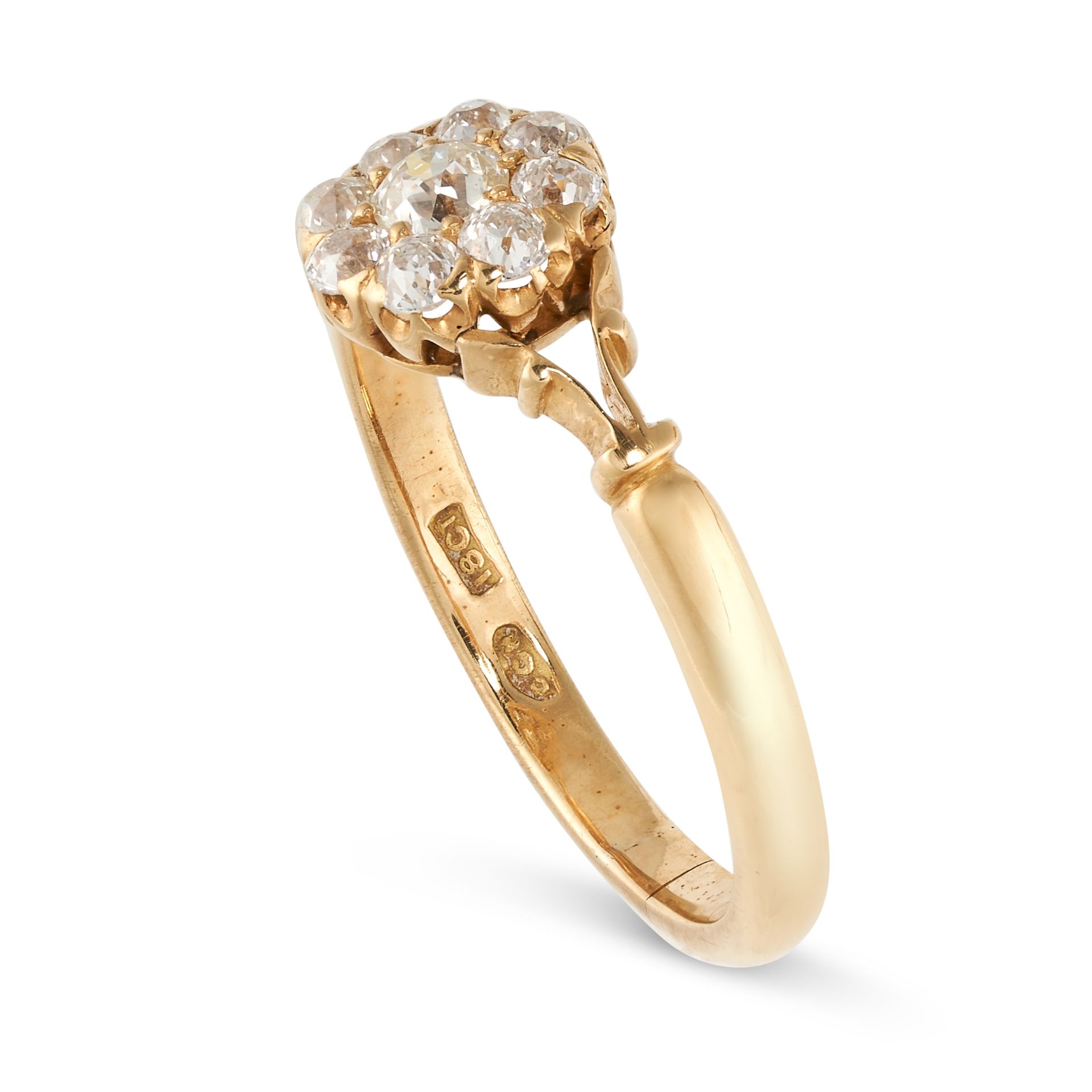 NO RESERVE - AN ANTIQUE DIAMOND CLUSTER RING in 18ct yellow gold, set with nine old cut diamonds, - Image 2 of 2