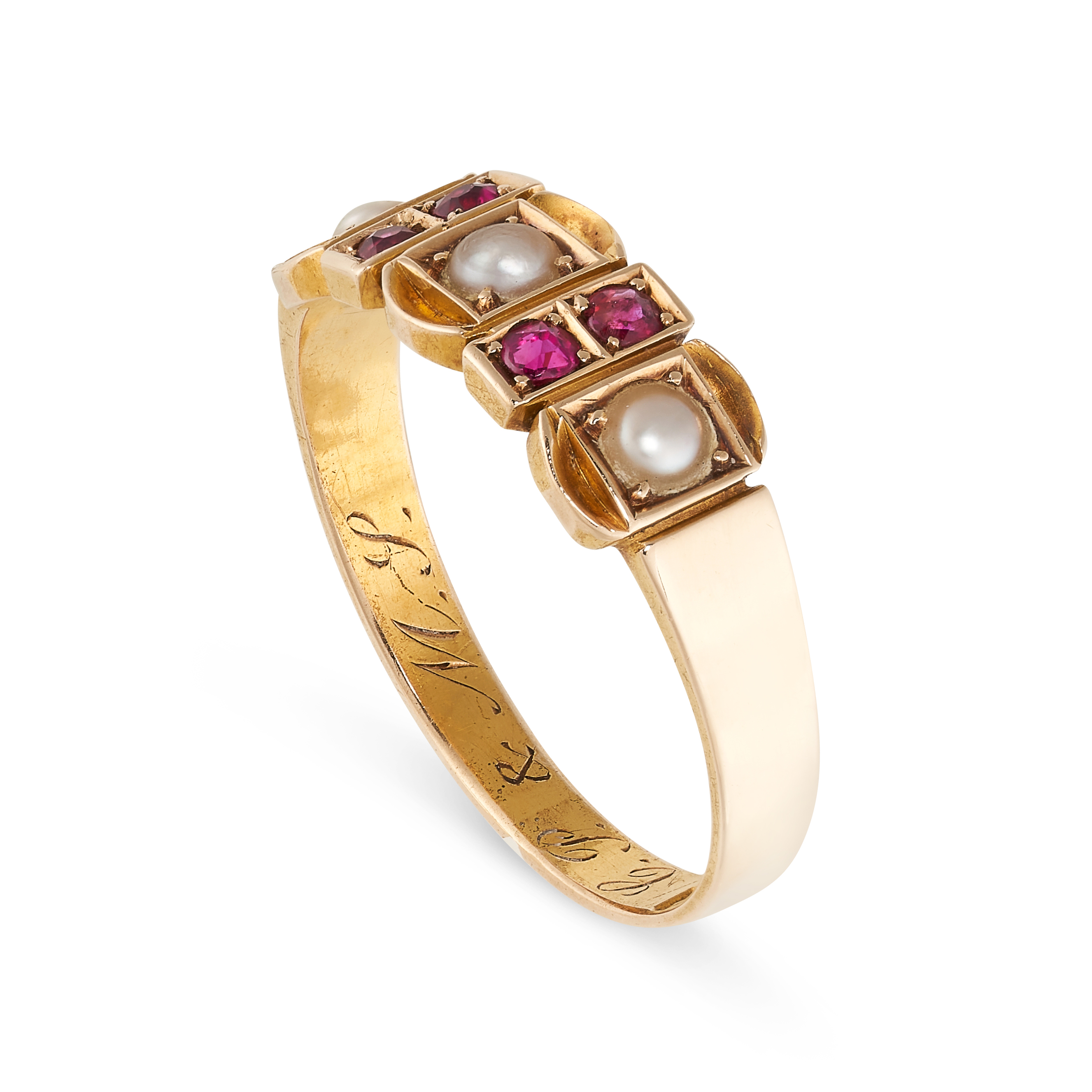 NO RESERVE - AN ANTIQUE VICTORIAN RUBY AND PEARL RING, 1893 in 15ct yellow gold, the band set with a - Image 2 of 2