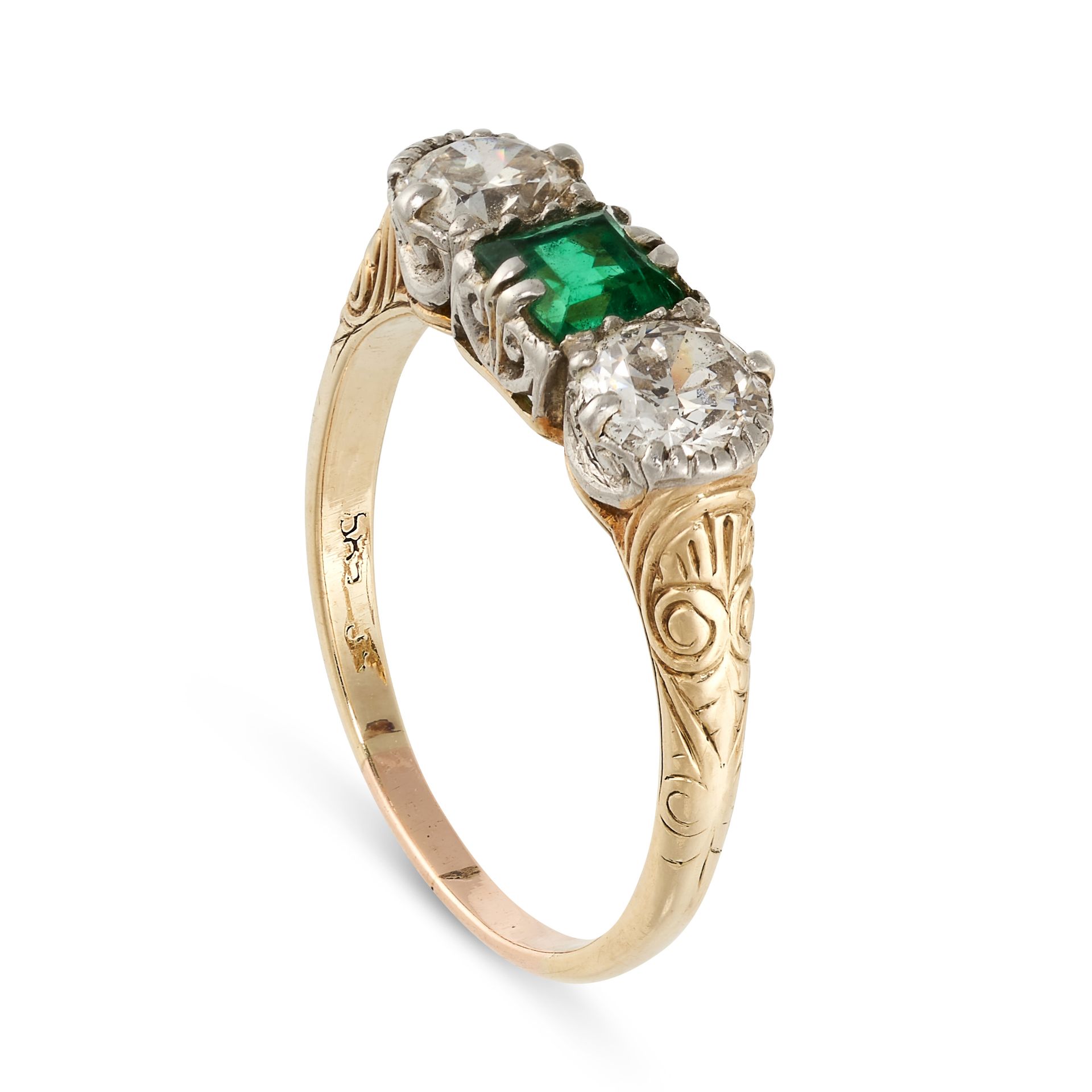 NO RESERVE - A VINTAGE EMERALD AND DIAMOND RING, CIRCA 1950 in 14ct yellow gold, set with a square - Image 2 of 2