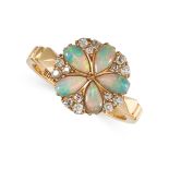 NO RESERVE - AN ANTIQUE OPAL AND DIAMOND RING, 1910 in 18ct yellow gold, the circular face set