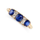 NO RESERVE - AN ANTIQUE SAPPHIRE AND DIAMOND RING, CIRCA 1900 in 18ct yellow gold, set with a trio